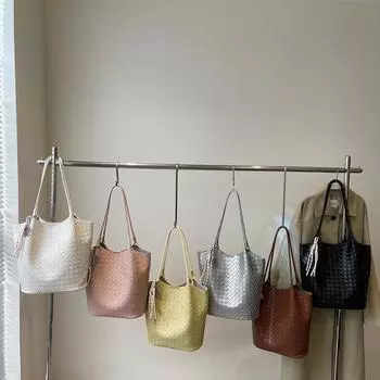 Весенняя новая фактурная тканая сумка для поездок на работу и отдыха, большая вместительная сумка-тоут, однотонная, простая ручная сумка для матери и ребенка