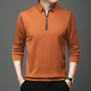 Весенняя новая футболка, мужская легкая повседневная однотонная мужская футболка с длинными рукавами, модный пуловер с лацканами, мужская одежда среднего возраста M