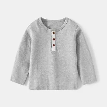 Весенняя новая футболка с длинным рукавом для мальчиков с круглым вырезом, удобная хлопковая детская футболка с застежкой на воротнике, повседневная футболка для мальчиков 90cm