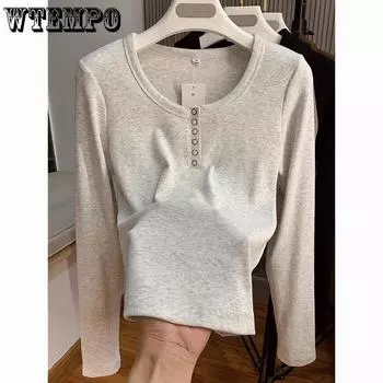 Весенняя новая футболка с длинным рукавом, женская базовая футболка, футболка большого размера, женская повседневная женская футболка с круглым вырезом S