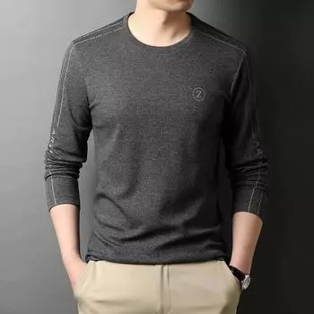 Весенняя новая корейская модная мужская футболка с принтом, модная футболка с круглым вырезом и длинным рукавом, мужской топ M