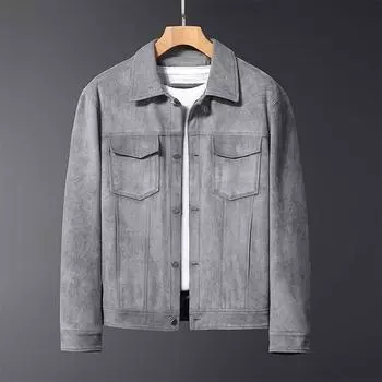 Весенняя новая кожаная бархатная куртка мужская молодежная трендовая весенне-осенняя куртка с лацканами в стиле ретро M