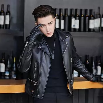 Весенняя новая кожаная куртка, мотоциклетная кожаная куртка, мужская короткая облегающая куртка в корейском стиле, красивая молодежная куртка M