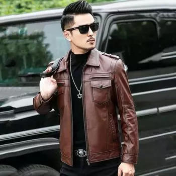 Весенняя новая кожаная куртка мужская облегающая кожаная куртка мужская повседневная молодежная красивая куртка M