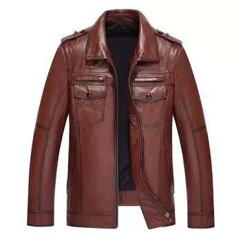 Весенняя новая кожаная куртка мужская тонкая ретро мотоциклетная куртка кожаная куртка мужская повседневная молодежная красивая куртка M чёрный