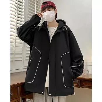 Весенняя новая куртка большого размера мужская с капюшоном свободная рабочая одежда для толстых мужчин ветрозащитная штурмовая одежда M