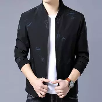 Весенняя новая куртка кленовый лист свободный горячего тиснения мужское пальто воротник стойка куртка мужская повседневная весна и осень M