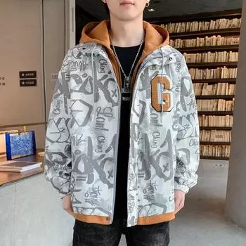 Весенняя новая куртка мужская модная свободная куртка с капюшоном зеленая универсальная повседневная и удобная верхняя часть M