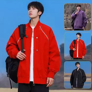 Весенняя новая куртка с воротником-стойкой, мужская куртка на весну и осень, модная повседневная, свободная, с вышитым рисунком тыквы, из жаккарда M