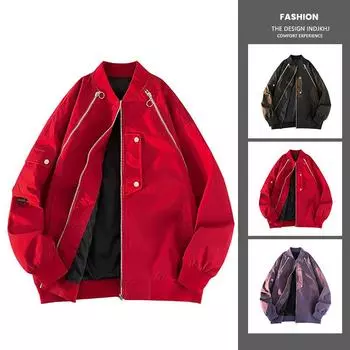 Весенняя новая куртка с воротником-стойкой, мужская куртка на весну и осень, модная повседневная, свободная, с вышитым рисунком тыквы, из жаккарда M