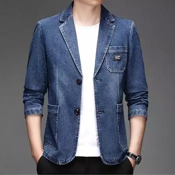 Весенняя новая мода корейский стиль молодежный трендовый приталенный мужской джинсовый костюм мужская куртка M чёрный