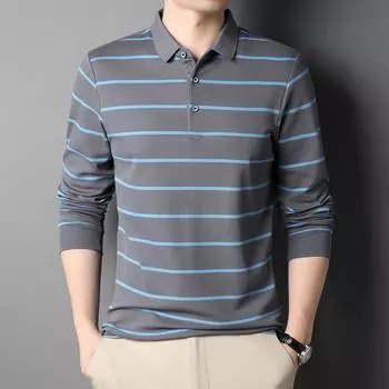 Весенняя новая модная повседневная рубашка-поло с тонкими лацканами для мужчин молодого и среднего возраста, футболка с длинными рукавами M