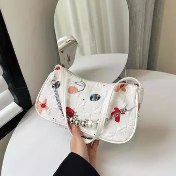 Весенняя новая модная сумка подмышку с принтом 2024 года, трендовая свежая простая легкая корейская версия персонализированной повседневной сумки на плечо