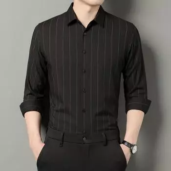Весенняя новая мужская деловая повседневная полосатая рубашка с длинными рукавами, не требующая глажки S