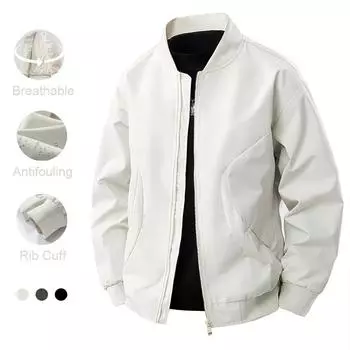 Весна Новая Мужская Куртка Бомбер Однотонная Карман Молния Мода Бейсбольная Куртка Простой Стиль Воротник Стойка Повседневная Уличная Одежда S белый