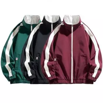 Весенняя новая мужская куртка больших размеров M-8XL, двухсторонняя ветрозащитная куртка с воротником-стойкой для колледжа M чёрный