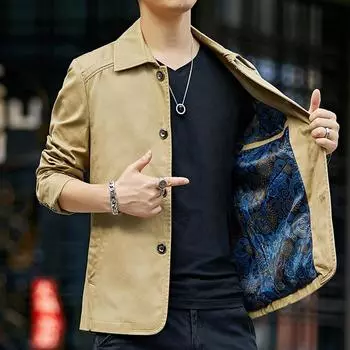 Весенняя новая мужская куртка из стираного хлопка в корейском стиле, тонкая молодежная с воротником-стойкой, мужская одежда, цельный предмет M