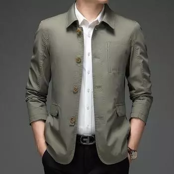 Весенняя новая мужская куртка с лацканами, хлопковая куртка для пап среднего возраста, повседневная куртка на пуговицах M