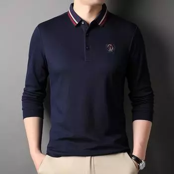 Весенняя новая мужская модная повседневная однотонная рубашка поло с длинными рукавами с лацканами, мужская футболка M