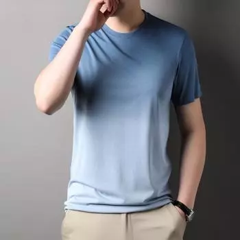 Весенняя новая мужская повседневная простая мягкая футболка с круглым вырезом и короткими рукавами для мужчин молодого и среднего возраста M синий