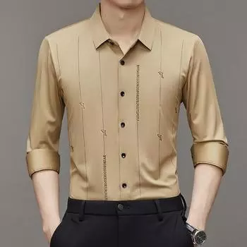 Весенняя новая мужская повседневная рубашка с длинными рукавами, однотонная эластичная модная модная рубашка без глажки M