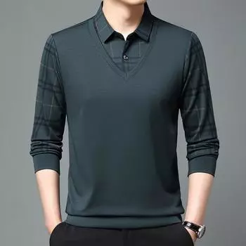 Весенняя новая мужская рубашка поло с длинными рукавами с лацканами, мужская модная деловая повседневная мужская футболка среднего возраста с воротником M