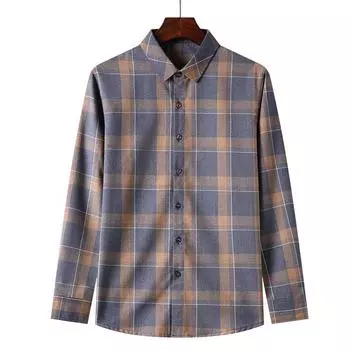 Весенняя новая мужская рубашка с длинными рукавами и лацканами, модная повседневная рубашка в клетку для мужчин среднего возраста M