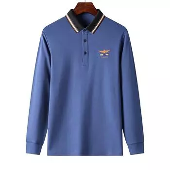 Весенняя новая мужская свободная футболка с длинными рукавами и лацканами в корейском стиле для молодежи и мужчин среднего возраста, повседневная однотонная рубашка-поло M