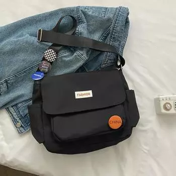 Весенняя новая нейлоновая большая сумка, студенческая классная сумка через плечо на одно плечо, модная и простая милая сумка через плечо 35x10x25cm белый