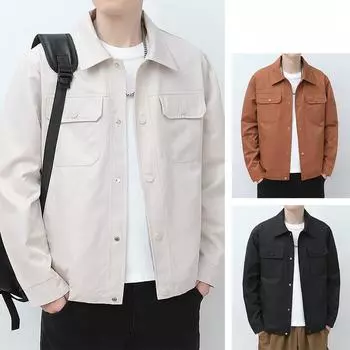 Весенняя новая однотонная куртка мужская повседневная универсальная трендовая модная молодежная куртка большого размера с лацканами M чёрный