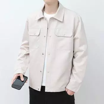 Весенняя новая однотонная куртка мужская повседневная универсальная трендовая модная молодежная куртка большого размера с лацканами M легкие хаки