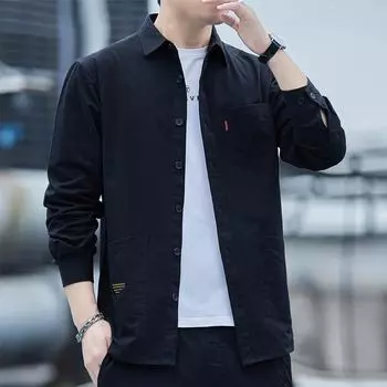 Весенняя новая рубашка с длинными рукавами, мужская рубашка в корейском стиле, мужская рубашка с длинными рукавами для молодежи и среднего возраста, повседневные однотонные мужские топы M