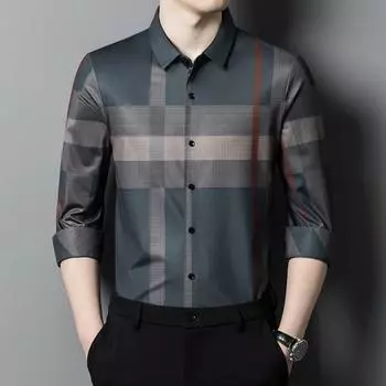 Весенняя новая стильная бесшовная клетчатая рубашка без утюга, легкая роскошная мужская деловая повседневная рубашка M