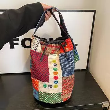 Весенняя новая сумка-ведро контрастного цвета, женская универсальная джинсовая двусторонняя сумка-мессенджер красный