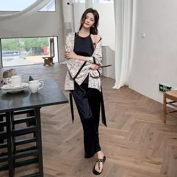 Весенняя новая свободная женская пижама из ледяного шелка, тонкая пижама, новая удобная пижама в китайском стиле M