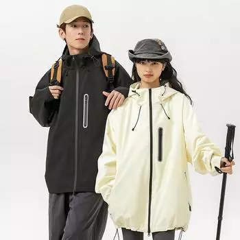 Весенняя новая ветрозащитная и водонепроницаемая куртка с капюшоном, функциональная горная функциональная спортивная куртка для активного отдыха на открытом воздухе S чёрный