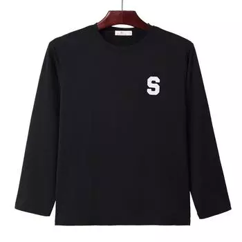 Весенняя новая вышитая мужская футболка с длинными рукавами и круглым вырезом, толстая мужская нижняя рубашка S белый