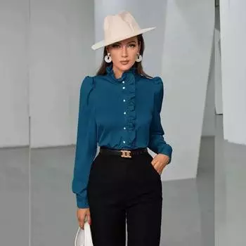 Весенняя новая высококачественная рубашка из ацетатной ткани с длинными рукавами и черным принтом грибка, женская рубашка прямого кроя S красный