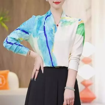 Весенняя новая высококачественная теплая иностранная легкая роскошная простая и тонкая футболка с V-образным вырезом и длинными рукавами, нижняя часть топа S