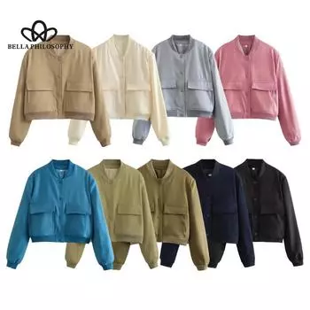 Весенняя новая женская одежда, куртка с большим карманом и воротником-стойкой, женское модное повседневное элегантное короткое пальто S хаки