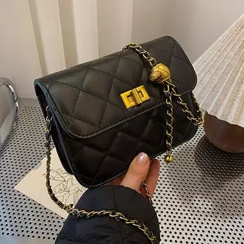 Весенняя новая золотая цепочка из шариков, маленькая квадратная женская сумка, ароматная, одно плечо, модная женская сумка, трендовая диагональная сумка для мобильного телефона белый