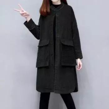 Весенняя новинка для женщин, модное свободное повседневное теплое пальто средней длины XL чёрный