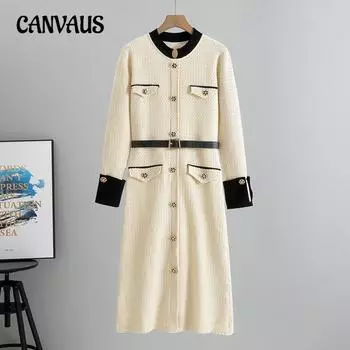 Весенняя новинка для женщин, модное трикотажное платье-кардиган средней длины в стиле темперамент one size абрикосовый