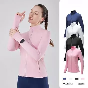 Весенняя новинка для женщин на молнии с длинным рукавом быстросохнущая спортивная куртка для бега, фитнеса и йоги S розовый