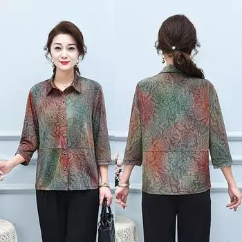 Весенняя новинка для женщин среднего и пожилого возраста, рубашка с рукавами семь четвертей, женская эластичная майка для мам, летняя рубашка для женщин среднего возраста XL