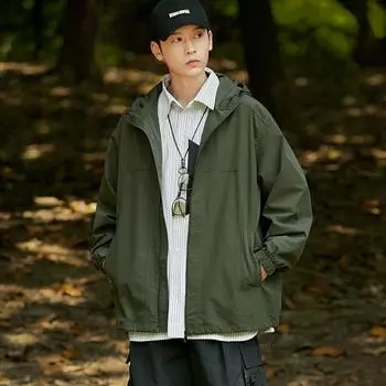 Весенняя новинка, куртка с капюшоном в гонконгском стиле, мужская свободная, трендовая, спортивная, ветрозащитная, мужская, инструментальная куртка M