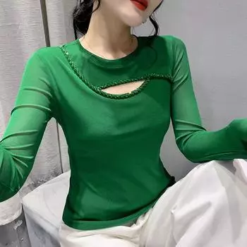 Весенняя новинка, леопардовый принт, круглый вырез, длинные рукава, женская модная приталенная рубашка с вырезом S