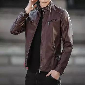 Весенняя новинка мужская куртка повседневная кожаная куртка мужская куртка корейской версии воротник-стойка куртка из искусственной кожи M