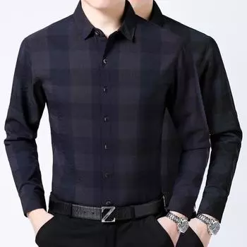 Весенняя новинка, мужская рубашка с длинными рукавами и лацканами для людей среднего возраста и молодежи, простая повседневная рубашка в клетку, мужской кардиган M