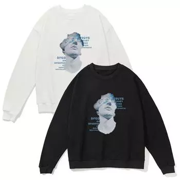 Весенняя новинка, мужская толстовка с круглым вырезом, чистый хлопок, цифровая печать, свободная мужская верхняя рубашка S белый